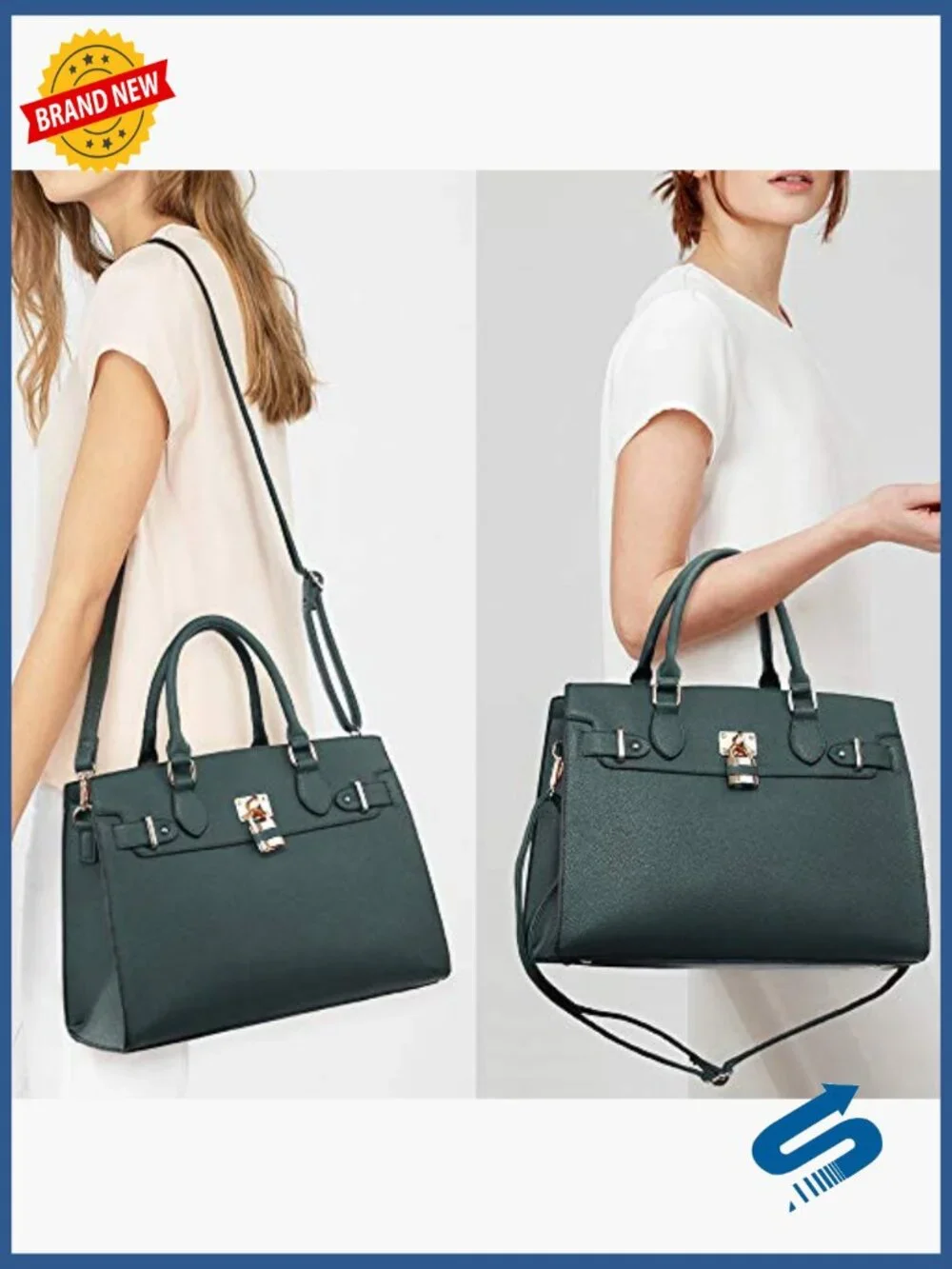 Vegan Leather Satchel Tote Work Bag with Matching Clutch Set